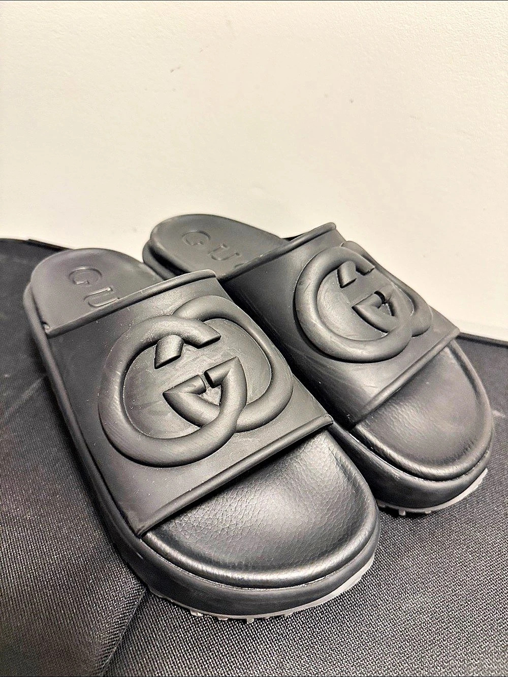 Gucci Miami Flatform Slide Rubber Black Platform Slides